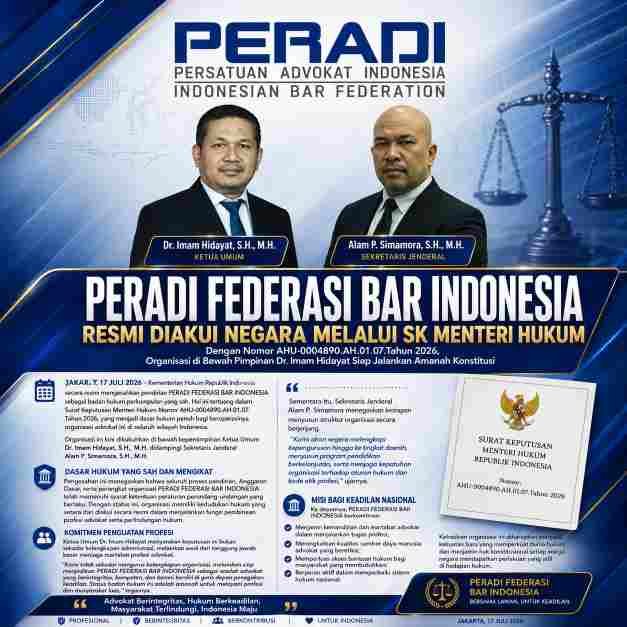 PERADI FEDERASI BAR INDONESIA RESMI DIAKUI NEGARA MELALUI SK MENTERI HUKUM